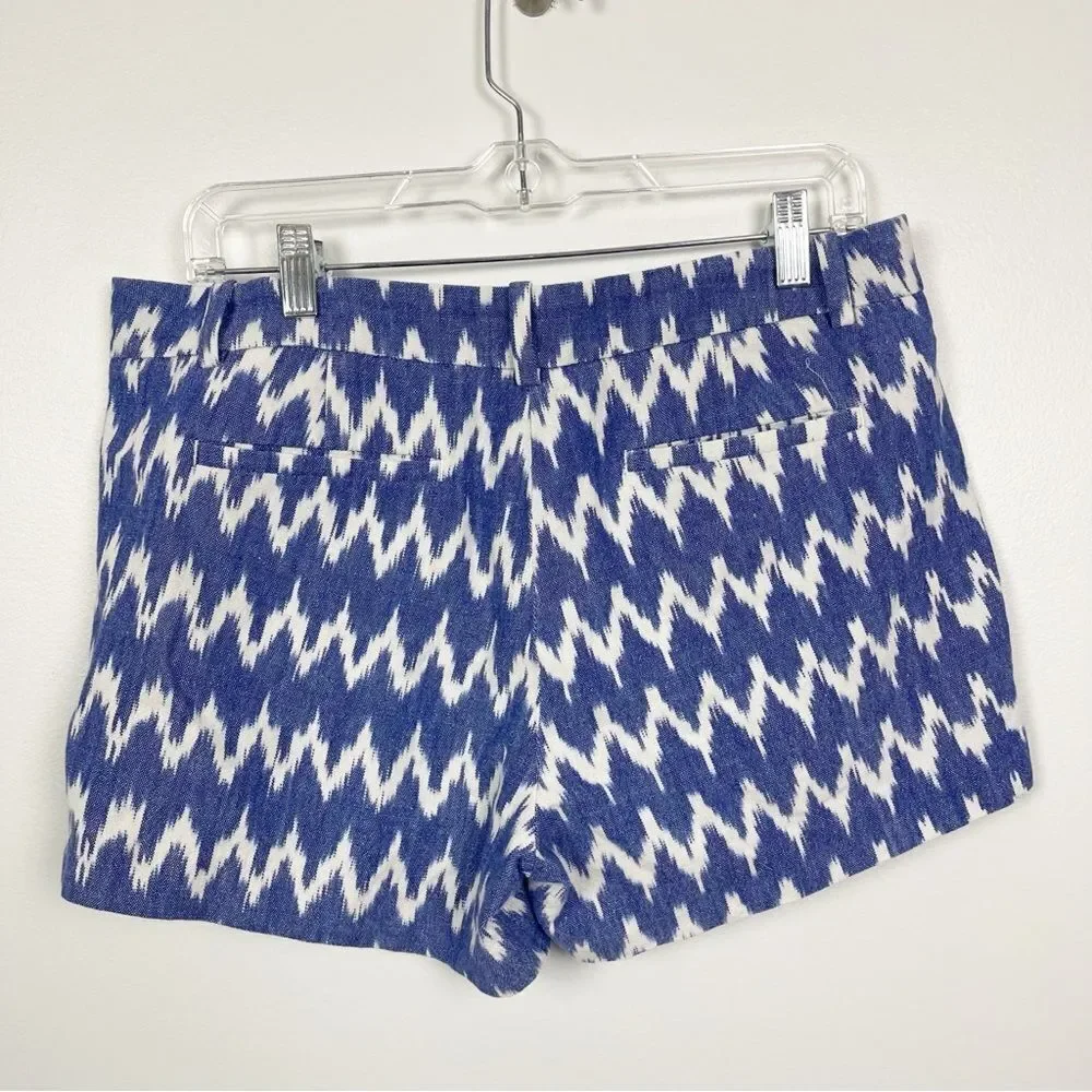 J. Crew Shorts 8 Womens Blue White Ikat Zig Zag Short Cotton Pockets